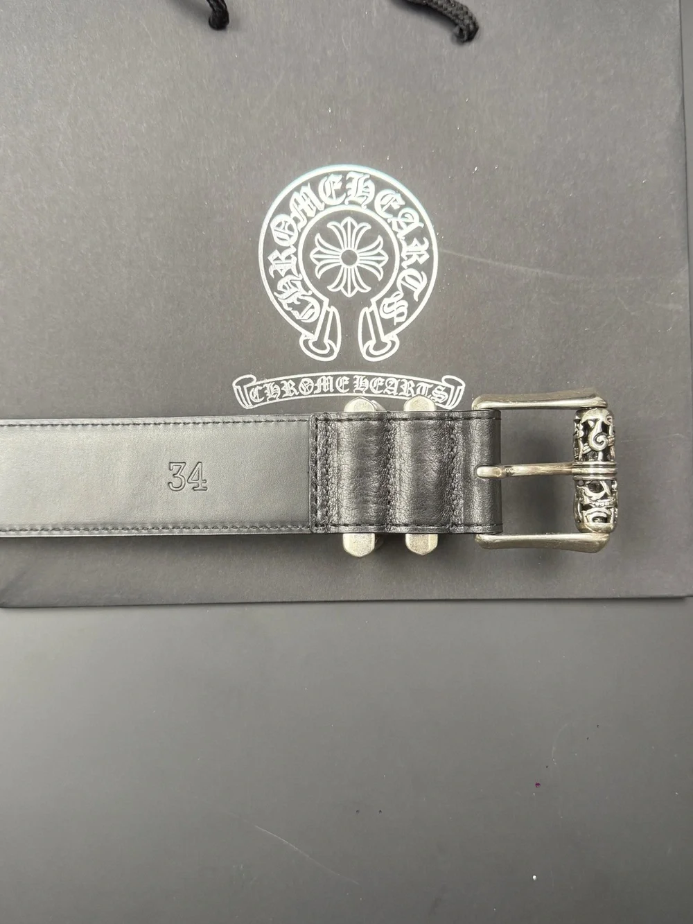 Chrome Hearts Black Leather Belt with Silver Hardware and Logo